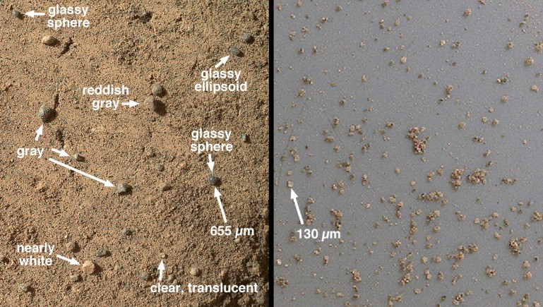 Close up of sand particles at 'Rocknest' (Image NASA/JPL-Caltech/MSSS)