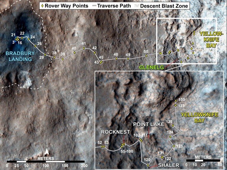 NASA's Mars rover Curiosity;’s travels since touching down at 'Bradbury Landing' (Image: N...