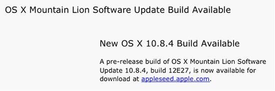 苹果面向测试人员发布OS X 10.8.4测试版系统