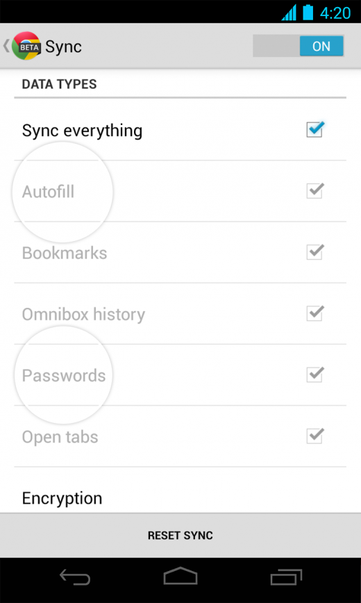 Chrome for Android Beta m26 520x868 Chrome 26 beta for Android arrives with autofill and password syncing, data compression to save bandwidth